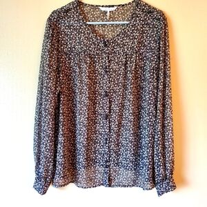 French Connection Womens XL Shear Keys Amore Black Lock & Key Pattern Blouse